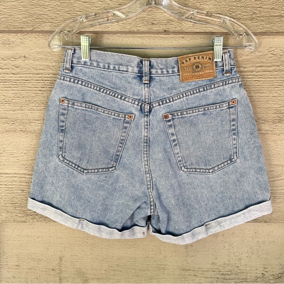 Vintage Gap Denim Shorts 90s Rigid High Waist A Line Cuffed Size 28 - Picture 2 of 5